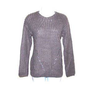 Pink Rose Thick Open Knit Comfy Gray Sweater Sz Small